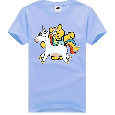 Mens Teddy Bear Unicorn Printed T Shirt Boys 100%Cotton Short Sleeve Top Tees • £10.99