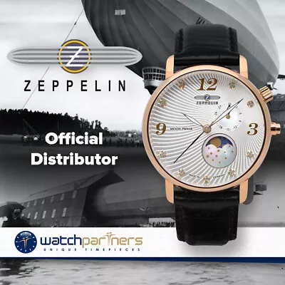 ZEPPELIN LUNA Ladies Watch Swiss Quartz 35mm Case Moon Phase Silv Dial 7639-4 • $749