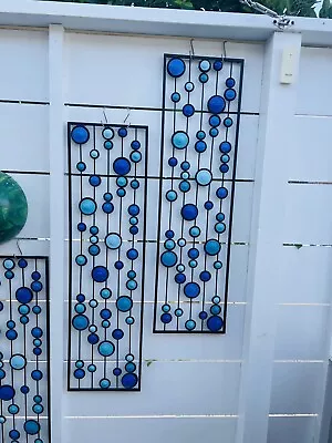 Metal Wall Art Brilliant Blues Mid Century Modern.36in X 10in • $99.95