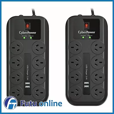 TWIN PACK CyberPower 8 Way Outlet Surge Protector Power Board USB 2 PACK • $75