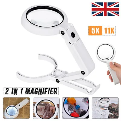 5X / 11X Magnifying Glass With Light 8 LED Lamp Magnifier Foldable Stand Table • £9.19