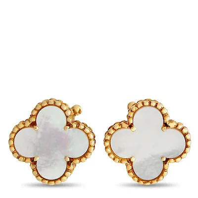 Van Cleef & Arpels Alhambra 18K Yellow Gold Mother Of Pearl Clip-On Earri... • $3650