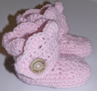 $16.95 • Buy Pink Crochet Baby Cowgirl Boots Booties Newborn Gift 3/6 Mos Handmade New