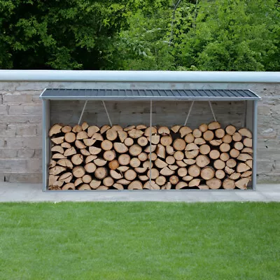 Outdoor Galvanised Steel Log Store Wood Firewood Rack Metal Garden Storage Shed • £72.95