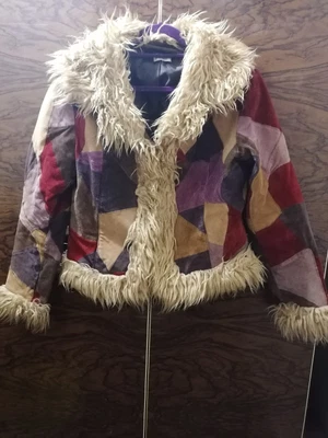 £30 • Buy Patchwork Afghan Jacket Penny Lane Hippy Coat Suede Vintage 90s Medium 12 14 