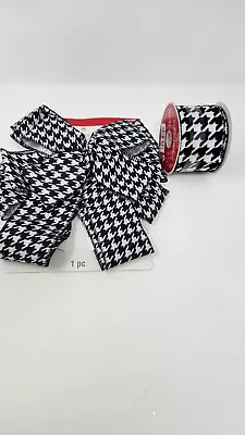 Black White Houndstooth Ribbon And Decor Bow  Christmas Gift Wrapping Decor • $11.72