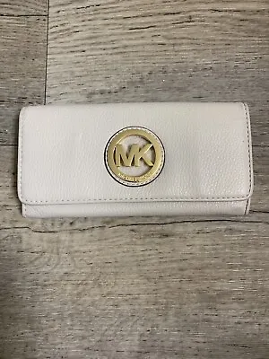 Michael Kors  Fulton Pebble Leather Flap Continental Wallet Optic White-Gold • $129.99
