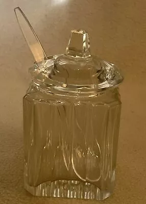 Antique Square Ribbed Glass Mustard/Condiment/Jelly Jar W/Lid & Plastic Sooon • $25.50