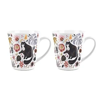 Boho Cats Latte Mug Set - Bohemian Cat Lovers Coffee Cup Gift Set Of 2 • £18.99