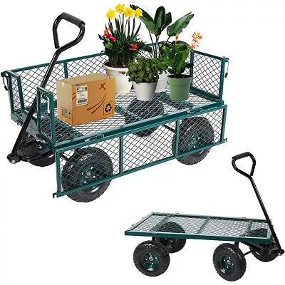 550lb Steel Utility Wagon Cart Heavy Duty Outdoor Wheelbarrow Yard Lawn Trolley • $108.99