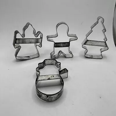 Set 4 Vintage Christmas Cookie Cutters Tree Angel Snowman Gingerbread Man Cutter • $9.99