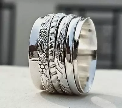 925 Sterling Silver Band& SPINNER Meditation Ring Handmade Ring All Size-q-25 • $10.01