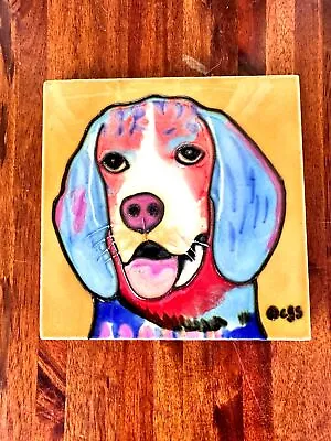 Vintage Dog Decorative Ceramic Tile Trivet Handmade 6  X 6  Labrador Mutt Rescue • $29.95