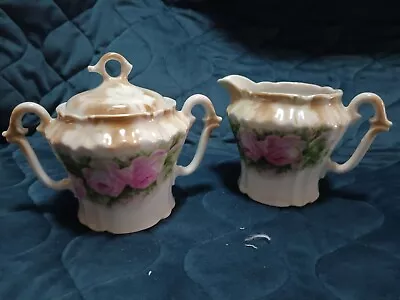 Vintage Leuchtenburg Germany Roses Creamer & Sugar Bowl Set • $7.99