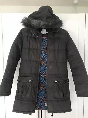 Fat Face Parka Coat Jacket Winter Hooded Womens UK 10 Used Good Charcoal • £19.99