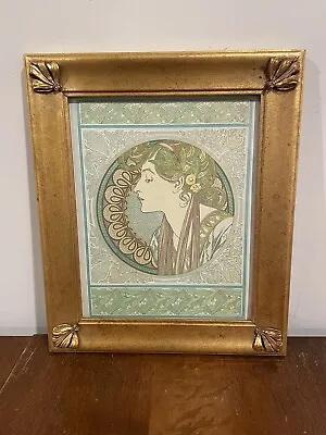 Alphonse Mucha Laurel Framed Print 10x12 Vintage Gold Frame Bohemian Green Witch • $35.99