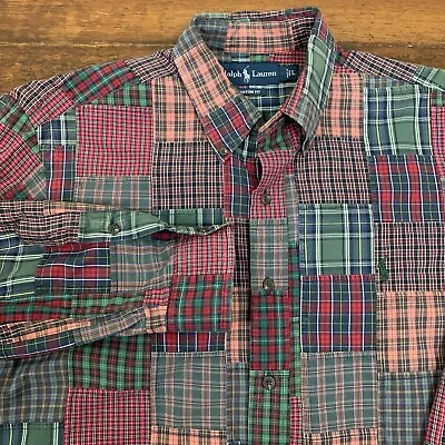 Polo Ralph Lauren Indian Madras Patchwork Plaid Long Sleeve Shirt Mens Large • $29.95