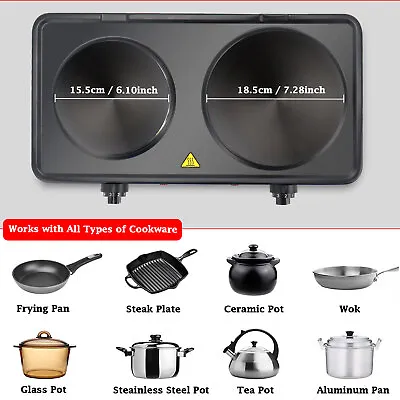Twin Double Hot Plates Electric Table Top Cooker 15-17CM Diameter 5 Temp Setting • £22.89
