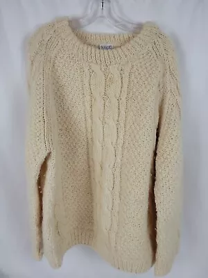 Shakya's Mens Size Large White Heavy Wool Knit Sweater Hand Knitted In Nepal • $29.95