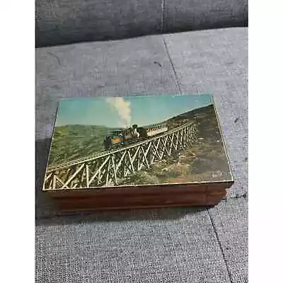 Vtg Wood Trinket Box Steam Train Wooden Tracks Cog Railway Mt Washington N.H. (6 • $19.99