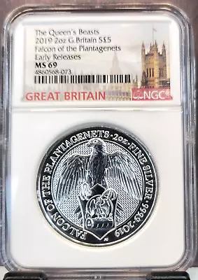 2019 Great Britain Silver 5 Pounds Plantagenets Falcon Ngc Ms 69 Early Releases • $99.95