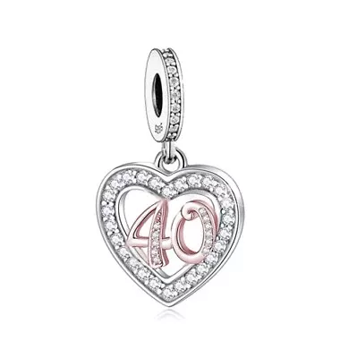 $29.99 • Buy S925 Silver & Rose Gold 40th Birthday Open Heart Charm By YOUnique Designs