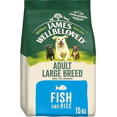15kg James Wellbeloved Natural Large Breed Adult Dry Dog Food Fish & Rice • £59.49