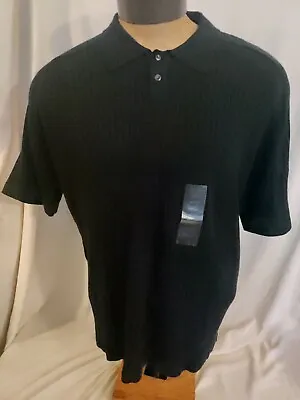 Men J. FERRAR Black 100% Cotton Stretch Short Sleeve Ribbed Polo Shirt L VTG New • $26.99