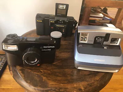 Lot Of 3 Cameras Polaroid Blue One 600 Olympus Infinity Zoom 2000 Kodak VR35 • $1