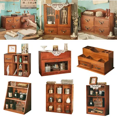 £18.95 • Buy Desktop Organizer Wooden Storage Cabinet Small Shelves Drawers Case Jewelry Box