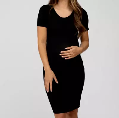 Michael Stars L123325 Black Ruched Short Sleeve Maternity Dress Women's Size L • $46.61