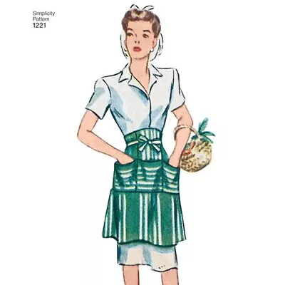 Simplicity 1221 Sewing Pattern 1940s Vintage Full Half Aprons Halter Crossback • $11.39