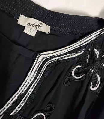 ADRIFT Sz L 14 16 Black ORIA KAFTAN DRESS Midi Maxi Rayon Summer #D1 • $35