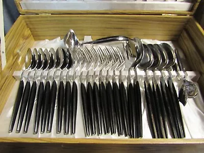 75 Piece Vintage ELDAN Stainless Flatware Silverware Black Handles Japan MCM • $249