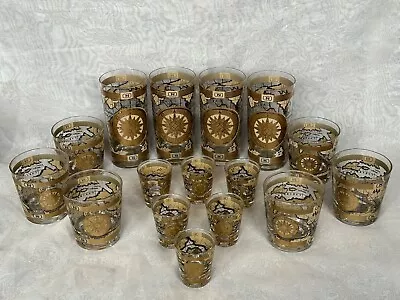 VINTAGE Glassware Set 1950s Barware Glasses 16 Mid Century Bar Cocktail Glasses • $395