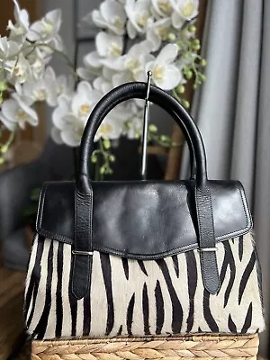 M&S AUTOGRAPH Black Leather Animal Print Bag Handbag Shoulder Bag • £33