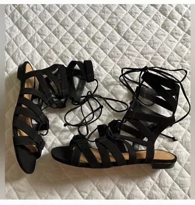 Schutz Gladiator Black Sandals Size 7 Lace Up Strappy Leather Suede New • $28
