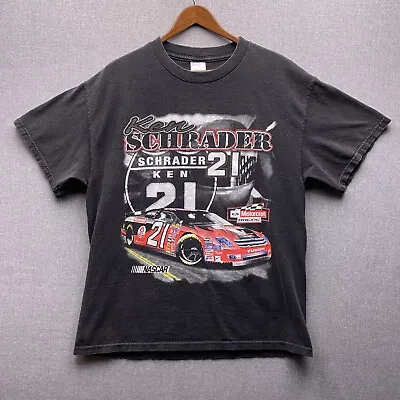 Ken Schrader Mens L Nascar Racing Motor Craft Flames Graphic Black Tee Shirt Y2K • $34