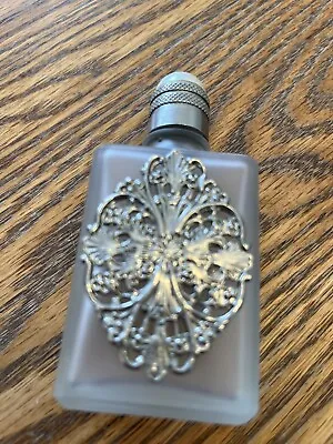 VTG Carlo Carnevali Frosted Perfume Bottle With Metal Art Deco Design. Empty. • $19.99