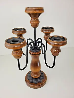 5 Candle Wood & Metal Candelabra Candlestick Holder • $20