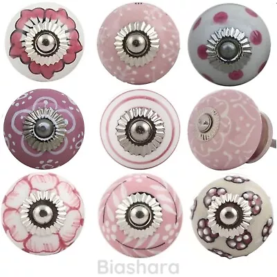 PINK DOOR KNOBS Vintage CERAMIC Cupboard Handles Drawer Pulls MIX & MATCH Retro • £2.60