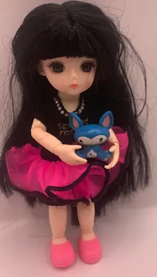 BJD Mini 6” Girl Doll 1/8  Black Hair Small Unknown Brand Ball Jointed Plastic • $18