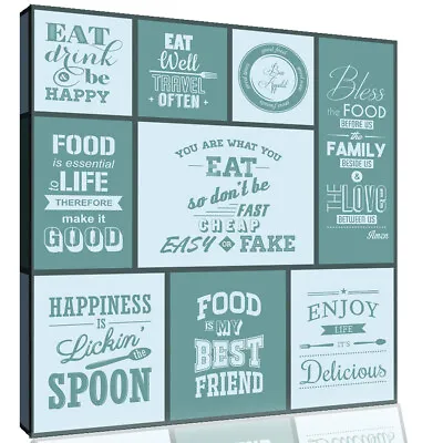 Duck Egg Blue Kitchen Quotes Collage Canvas Wall Art Picture Print • £16.49