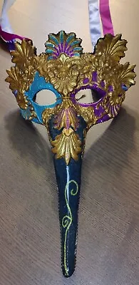 VTG Mask Mardi Gras Masquerade Jester Beak Costume As Is Katherines Collection • $34.49