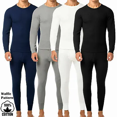 Mens 100% Cotton Waffle Knit Thermal Top&Pants 2PC Set Long Johns Warm Underwear • $15.99