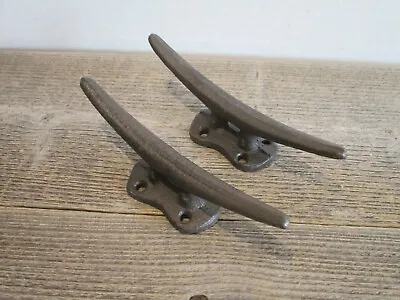 2 Cleat Boat Hooks Handles Pull Cast Iron Ship Dock Nautical Decor Rustic Finish • $11.99