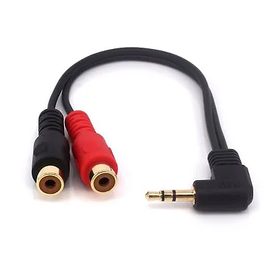 3.5mm 1/8  TRS Stereo Right-Angle Male To Dual Female RCA Cable Adapter 20cm • £6.95