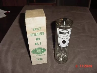 Vtg No. 3 William Marvy Germicidal Disinfectant Comb & Scissor Glass Jar W/ BOX • $39