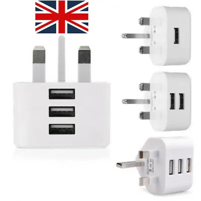 UK Mains 3 Pin Plug Adapter Wall Charger 1/2/3-Port Dual USB For Phones Tablets • £3.97