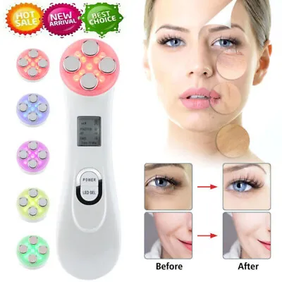 5 IN 1 Facial Beauty Skin Tightening Machine RF LED Light Photon Therapy Device • £16.45